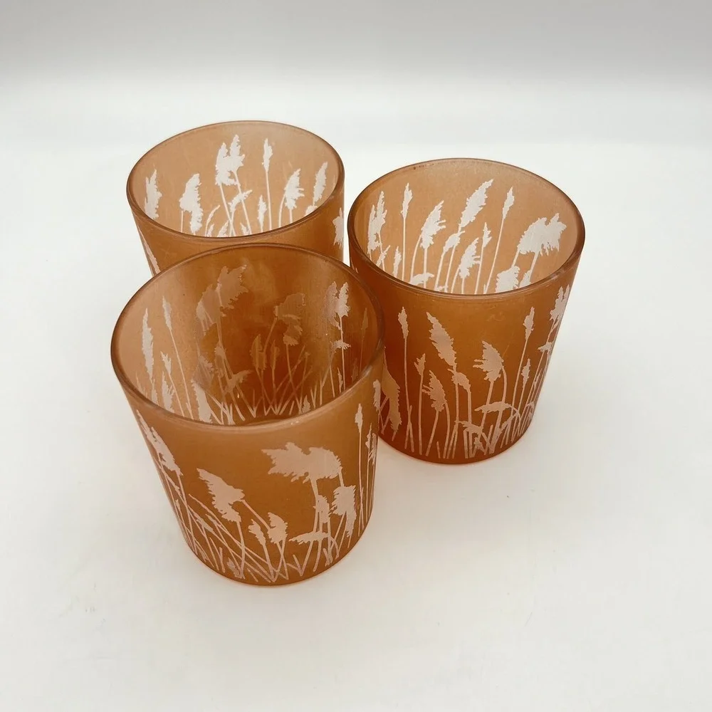 Valerie Parr Hill QVC Frosted Glass Candle Votive Holders Seagrass Set‎ of 3
